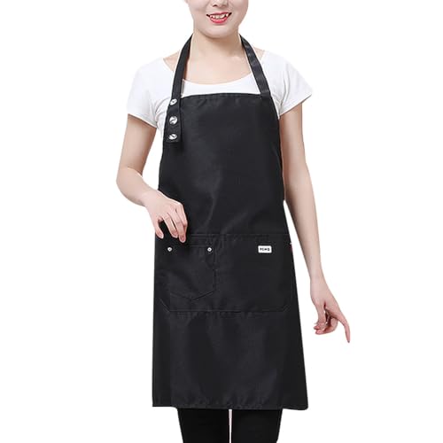 Veemoon Waterproof Cooking Apron Unisex, Black Cloth Oil Proof Pinafore 31.05x27.51 Inch, Adjustable Back Ties Kitchen Restaurant Gardening Painting Hairstylist Apron