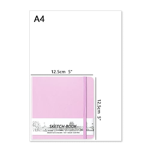 5" x 5" Hardcover Sketch Book,Small Mixed Media Sketch Pad,58 Sheets 150GSM Acid-Free Artist Drawing Paper,Travel Journal Blank Notebook for Adults Painting,Illustration,Art Supplies.Purple Pink - color: 150gsm PU-purple pink