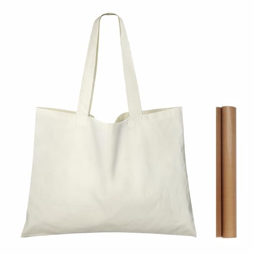 NPBAG 15 Pack 20'' X 16'' Large Natural Cotton Tote Bags, Lightweight Blank Bulk Cloth Bags with 1pc of PTFE Teflon Sheet - color: Natural, size: Large