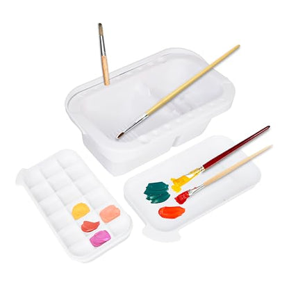 Paint Brush Organizer Kit - Portable Cleaner & Holder with Lid, 18-Well Palette, Multi-Use Rinse Cup for Acrylic, Watercolor, Water-Based Paints - White Plastic Utility Tray