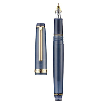 Jinhao 82 Acrylic Fountain Pen, Iridium Fine Nib with Ink Converter, Transparent Dark Blue Classic Design Smooth Writing Pen (Gold Trim) - color: Dark Blue Clear (Gold Trim), style: Fine (0.5 mm)