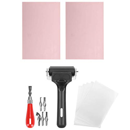 Adfaga Professional Rubber Stamp Carving Kit with 6 Blades 2 Rubber Blocks 5 Parchment Sheets for DIY Printmaking Crafts and Art Projects