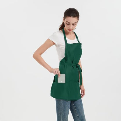 Aprons for Women with 3 Pockets, Cooking Apron with Waterproof Coating, Chef Apron Adjustable Neck Strap - color: Green
