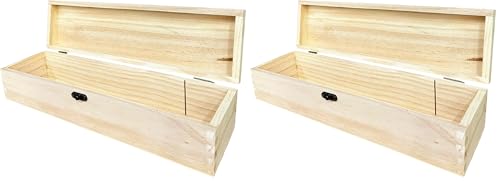 Unfinished Wood Craft Box Unfinished Wood with Clasp Unpainted Rectangle DIY Artist Tool Brush Storage Case for Crafts,Gift Jewelry Photo Box (Pack of 2) - size: 14.4 inches x 3.9 inches x 3.1 inches (Pack of 2)