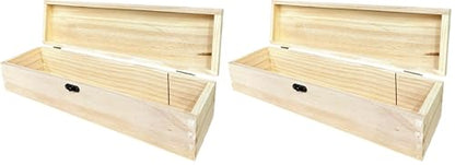 Unfinished Wood Craft Box Unfinished Wood with Clasp Unpainted Rectangle DIY Artist Tool Brush Storage Case for Crafts,Gift Jewelry Photo Box (Pack of 2) - size: 14.4 inches x 3.9 inches x 3.1 inches (Pack of 2)