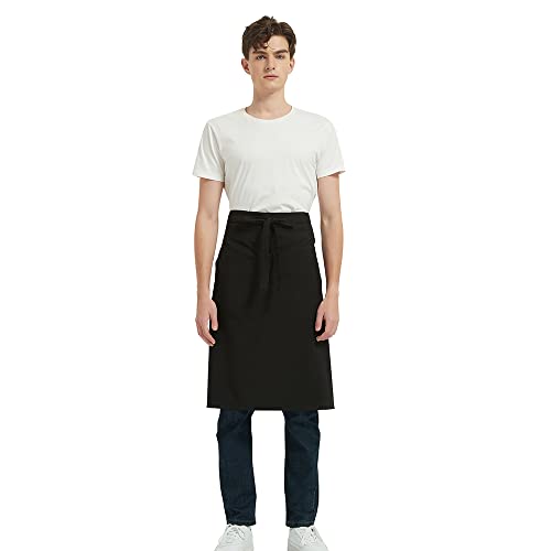 PINDUNCHEF Unisex Two Pocket Bbq Bistro Waiter CookingApron Waterproof Stain Resistant Waist apron - color: Black