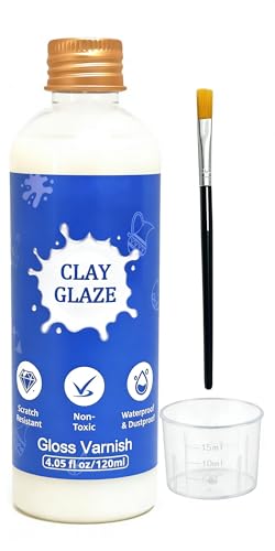 Air Dry Clay Glaze, 120ml High Gloss Polymer Clay Varnish, Prevent Clay Cracking, Scratch Resistant, Waterproof, for Pottery, Crafts, Clay Sealant with Brush & Measuring Cup (4fl oz) - color: Gloss