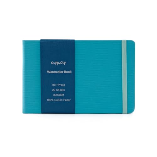 CuppaClip Watercolor Paper Cotton Hot-Pressed with Inner Pocket Watercolor Sketchbook Journal As Travel Notebook 300 GSM 140 LB (Blue, 8.26x5.82in) - color: Blue, size: 8.26x5.82in