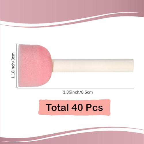 40Pcs 1.2 Inch Round Sponges Brush Set Paint Sponge with Wooden Handle Pink Circle Foam Stippling Stenciling Decorating Tools Daubers Paint Brushes for Staining Painting DIY Art Crafts Adult - style: Style 3