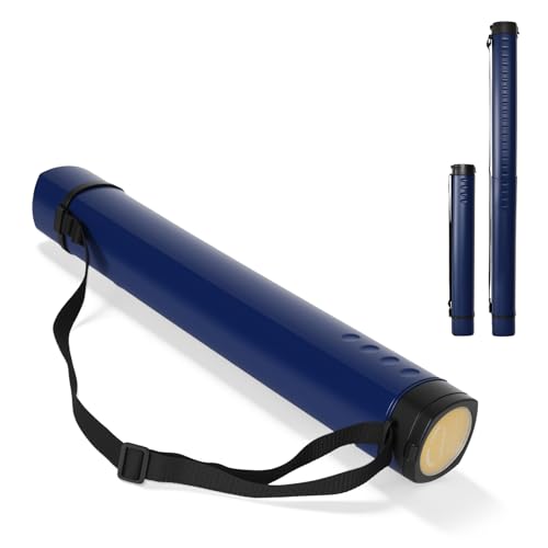 DEWEL Adjustable Poster Tube 24.5"-42", Waterproof Plastic Document Storage Tube Telescoping Carrying Case, Light Resistant Drawing Tube Painting Picture Tube Holder (Dark Blue-Large Size) - color: Dark Blue (Polygon), size: Large