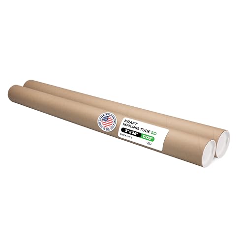 Cardboard Mailing Tubes, 3" x 36" with Plastic Caps, Pack of 2 - USA-Made USPS Approved Poster Tube for Documents & Blueprints - Reinforced Mailing Cylinders for Shipping & Storage by IDL Packaging - color: Brown, 3" x 36"
