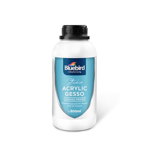 BLUEBIRD Studio Acrylic Gesso - Liquid Gesso Primer for Arylic Painting, Surface Prep Medium (White, 16.9 Fl Oz) - color: White, size: 16.9 Fl Oz (Pack of 1)