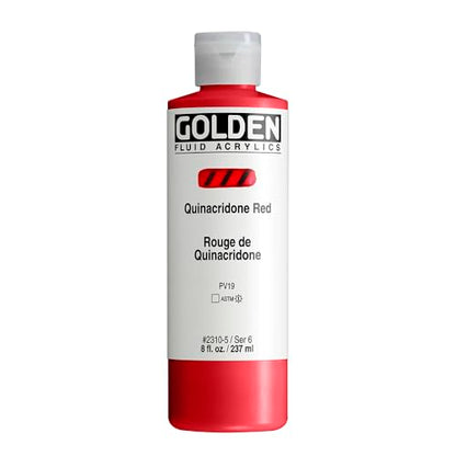 GOLDEN Fluid Acrylics, Quinacridone Red, 8 fl. oz. Bottle, Professional Acrylic Paint, Transparent