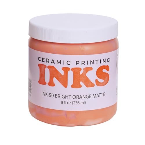 AMACO Ceramic Printing Ink, 8 oz. (236 mL), INK-90 Bright Orange Matte | Cone 05-10 Intermixable Ceramic Printing Ink for Screenprinting, Monoprinting, and More on Bisque and Unfired Clay - color: Ink-90 Bright Orange