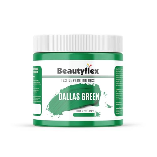 BEAUTYFLEX® Screen Printing Ink DALLAS GREEN Plastisol Ink for screen printing - Fast Curing Painting for Cotton, Polyester and Other Fabrics, Fabric Paint for screen printing kit (16 fl oz, Pint) - color: Dallas Green, size: 16 Fl Oz (Pack of 1)