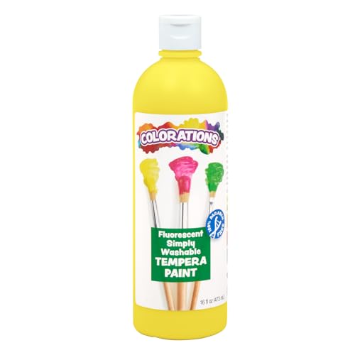 Colorations Washable Tempera Paint, 16 fl oz, Fluorescent Yellow, Neon, Non Toxic, Vibrant, Bold, Bright, Kids Paint, Craft, Hobby, Fun, Art Supplies (Item # FSWTYE) - color: Fourescent Yellow