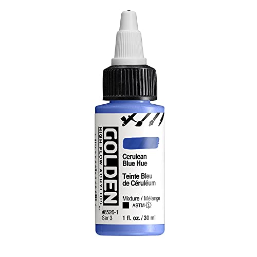 GOLDEN High Flow Acrylics, Cerulean Blue Hue, 1 fl. oz. Bottle, Professional Acrylic Paint, Opaque