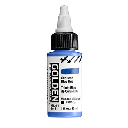 GOLDEN High Flow Acrylics, Cerulean Blue Hue, 1 fl. oz. Bottle, Professional Acrylic Paint, Opaque