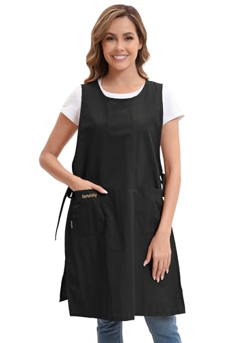 Nanxson Waterproof Apron with Pockets Plus Size Chef Apron | Side tie design,Split-piece apron,for Cooking Kitchen Baking Painting Grilling, - color: Black