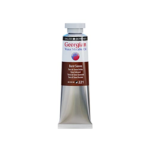 Daler-Rowney Georgian Water Mixable Oil Paint Burnt Sienna 37ml Tube - Art Paints for Canvas Paper and More - Oil Painting Supplies for Artists and Students - Artist Oil Paint for Any Skill Set