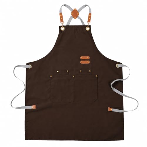 Aoomzoon Durable Kitchen Apron,Multifunctional Chef Aprons for Women & Men with Pockets for Cooking Baking & Daily Use - color: Cappuccino