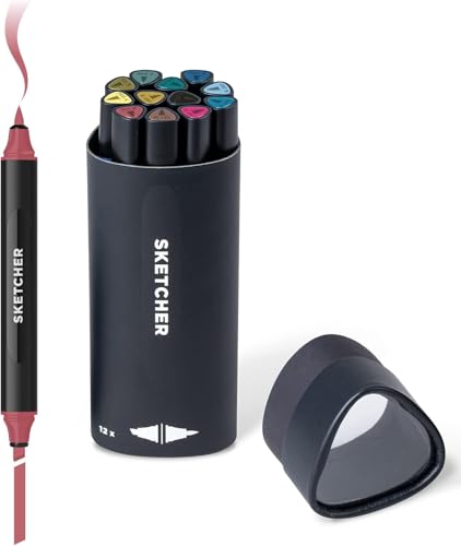 Sketcher Twin Tip Molotow Marker Set 12 Pack - Aqua Pro Ink Dual Nib 2-5mm Ink Pen Art Drawing Bundle (Main 3) - style: Main Kit 3