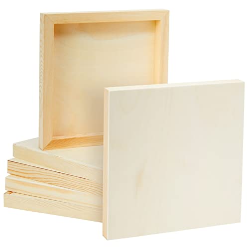 Juvale Wooden Canvas Board - 8 x 8 x 0.75 in, Natural Pine, Pack of 6 - Unfinished Wooden Frames for Crafts - Versatile Art Supply Wood Panel for Painting, Acrylic, Oil & Watercolor