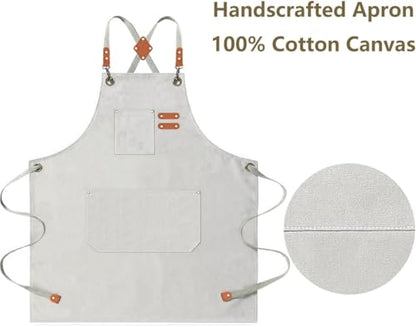 AFUN Aprons for Men Women with Large Pockets, 16-Ounce Cotton Canvas Cross Back Apron - color: Beige