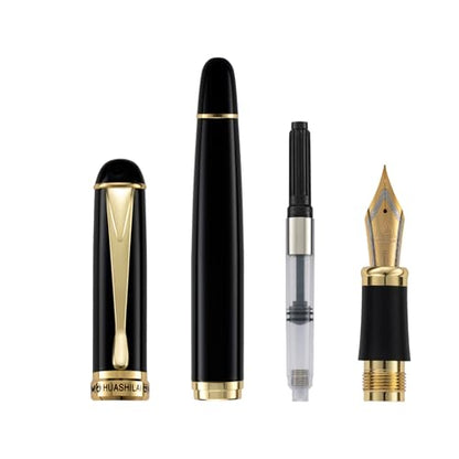 Luxury Fountain Pen Set – 46g Metal Calligraphy Pen with Gift Box, 2 Ink Cartridge Sets (Black & Blue), Flex Nib Writing Pen for Beginners & Professionals (Black) - color: Black