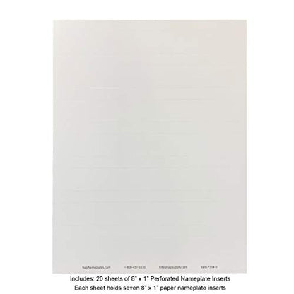 Perforated Paper Nameplate Inserts, Pack of 20 (8" x 1") - color: White, size: 8" x 1"