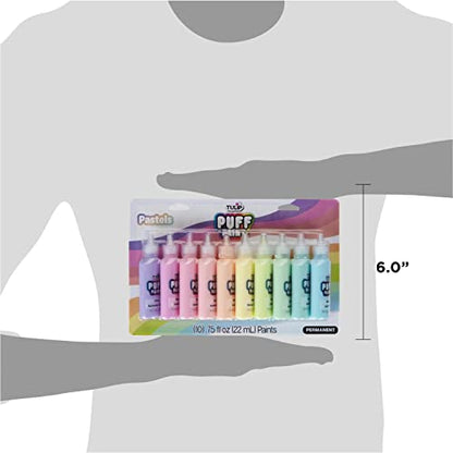 TULIP Puff Paint Pastel Colors 10-pack, Multi-Surface, Premium Quality, Nontoxic & Waterproof Craft Paint, Permanent on Fabric, 10-color pack - color: Pastel