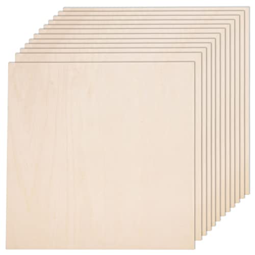 12 Pack Basswood Sheets for Crafts-12 x 12 x 1/8 Inch- 3mm Thick Plywood Sheets with Smooth Surfaces-Unfinished Squares Wood Boards for Laser Cutting, Wood Burning, Architectural Models, Staining - size: 12 x 12 inch