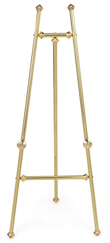 Floor Easel with Fixed Height Sign Supports, 58"h Tripod Stand for Displaying Artwork or Directional Signage - Brass Finish
