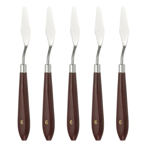 HARFINGTON 5pcs Palette Knife Painting Tool 2.24" x 0.59" Stainless Steel Art Spatula Pallet Knives Scrapers Tools with Plastic Handle for Acrylic Oil Canvas Mixing Spreading, Red/Silver - size: 2.24" x 0.59"