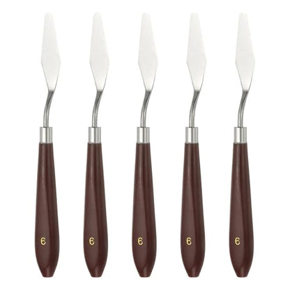 HARFINGTON 5pcs Palette Knife Painting Tool 2.24" x 0.59" Stainless Steel Art Spatula Pallet Knives Scrapers Tools with Plastic Handle for Acrylic Oil Canvas Mixing Spreading, Red/Silver - size: 2.24" x 0.59"