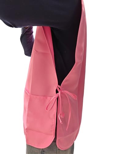 Large Smock Cobbler Apron for Men & Women, Adjustable Side Ties & 2 Pockets - color: Pink