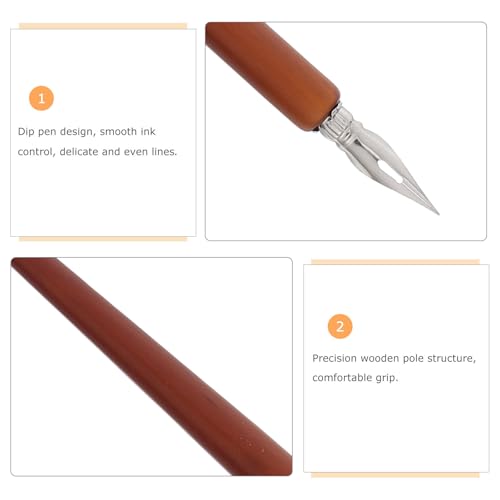 BESPORTBLE 2 Sets Dip Pen Set with Wooden Nib Holder and Replaceable Stainless Steel Oblique Nibs for Calligraphy, Sketching, and Writing, Minimizing Hand Fatigue for Artists and Hobbyists