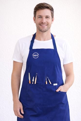 Premium Water-Resistant Navy Artist Apron – Adjustable Comfort Bib Apron for Painting, Clay Work, Crafting, Cooking & Workshops