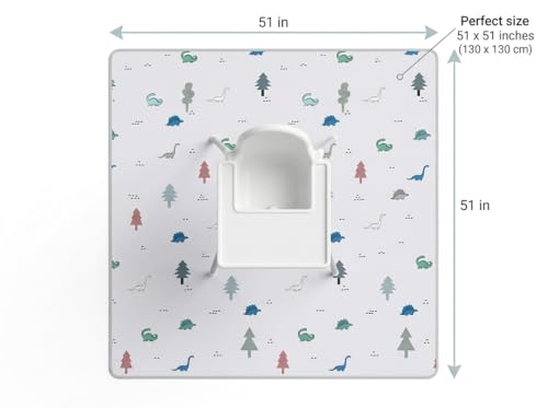 51” Baby Splat Mat for Under High Chair/Arts/Crafts, WOMUMON Washable Waterproof Anti-Slip Floor Splash Mat, Portable Wipeable Spill Mat and Table Cloth - color: Wonderful Dino