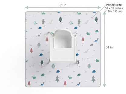 51” Baby Splat Mat for Under High Chair/Arts/Crafts, WOMUMON Washable Waterproof Anti-Slip Floor Splash Mat, Portable Wipeable Spill Mat and Table Cloth - color: Wonderful Dino