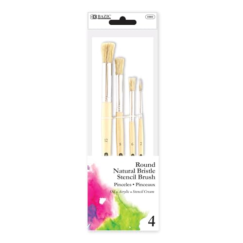 BAZIC Products Round Stencil Paint Brush Set, 4 Ct, 24-Box | set of 4 round stencil brushes in sizes 2, 6, 8, 12 for painting, crafts, classroom art - color: Assorted Brushes (4-count), size: 24-Pack
