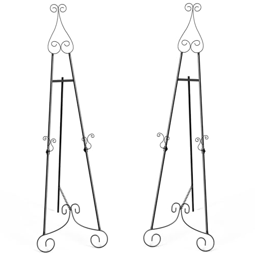 HAITRALBlack Easel Stand for Sign, Adjustable Display Easel Stand with Chain Support, Heavy Duty Metal Easel for Wedding Sign,Art,Pictures,55" H Welcome Poster Stand Sign Holder Floor Décor,2 Pack - color: 2pack - black