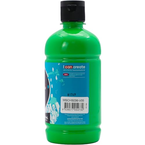 Mont Marte Signature Monastral Green Acrylic Paint, 16.9oz (500ml), Semi-Matte Finish, Suitable for Canvas, Wood, Fabric, Leather, Cardboard, Paper, MDF and Crafts - color: Monastral Green, size: 16.9 Fl Oz (Pack of 1)