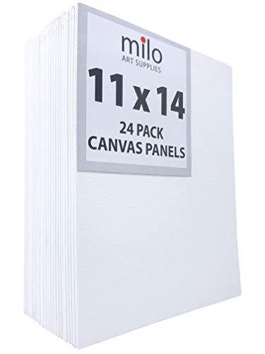 milo Canvas Panel Boards for Painting | 11x14 inches | 24 Pack of Flat Canvas Panels, Primed & Ready to Paint Art Supplies for Acrylic, Oil, Mixed Wet Media, & Pouring, Bulk Painting Party Pack - size: 11"x14" Pack of 24