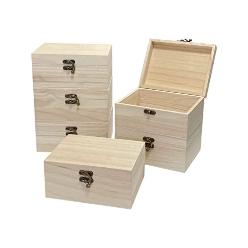 6 Pack Unfinished Wood Box Rectangle Crafts Wooden Box for Painting DIY Project (Outer: 5 x 6.7 x 3.1 in) - size: 5 x 6.7 x 3.1 Inch