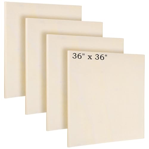 Aodaer 4 Pack Wood Panels 36 x 36 Inch Wooden Panels Canvas Unfinished Craft Wood Boards Panel for Art Crafts Acrylic and Oil Painting Pouring DIY Projects - size: 36 x 36 Inch
