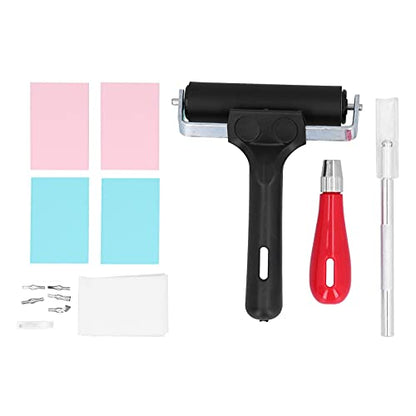 SUNGOOYUE Rubber Stamp Carving Kit PVC Printmaking Set with 4 Rubber Blocks 6 Blades Iron Roller and Vegetable Parchment for DIY Handmade Stamps Artists Beginners
