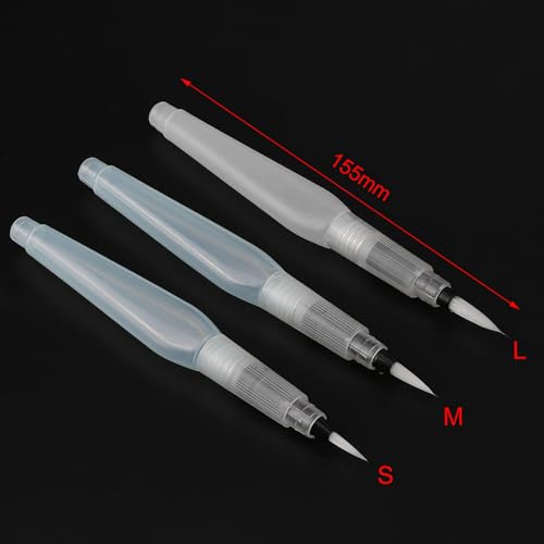 3PCS Water Brush Pen, 155mm/6.10Inch Replaceable Refill Watercolor Brush Pens, Water Brushes for Mixing Colors in Watercolor Painting