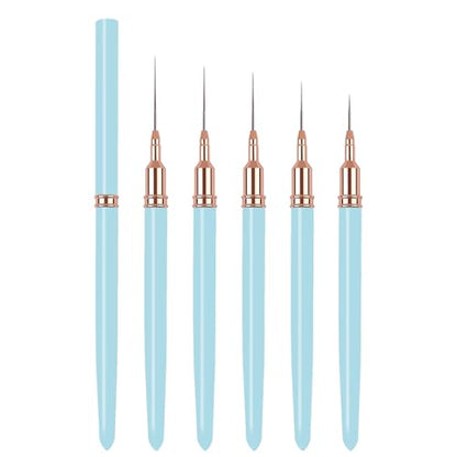 5PCS Liner Brushes for Nails, Nail Art Liner Brushes Set, 6/9/12/15/18mm Thin Detail Brush for Long Lines & Fine Drawing, UV Gel Polish Painting Nail Design Tools- Light Blue - color: Light Blue