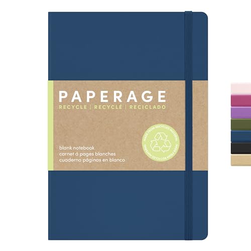 PAPERAGE Recycled Blank Journal Notebook, (Dark Blue), 160 Pages, Medium 5.6 in x 8 in - 100 GSM Thick Paper – Hardcover Journaling Notebook for Work, School, Note Taking or Sketching - color: Dark Blue, size: Plain